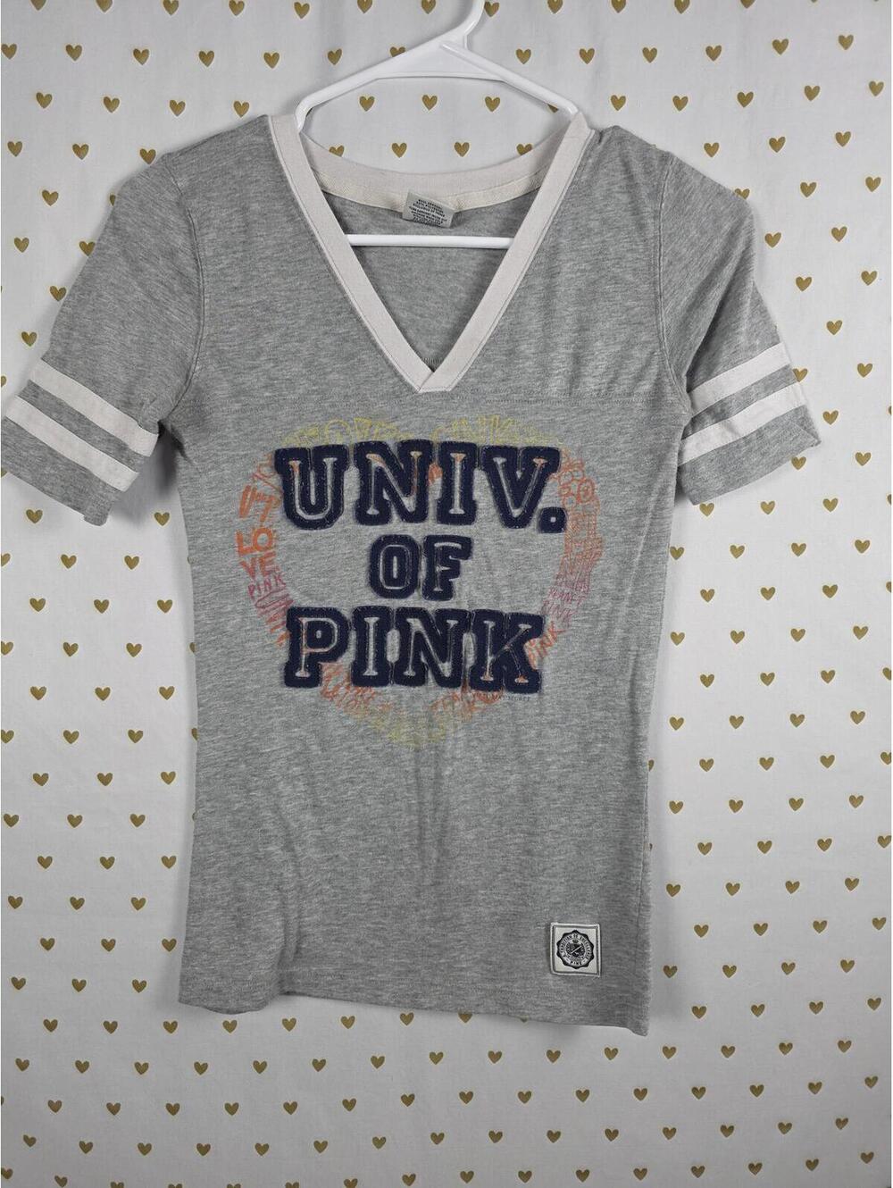 Victorias Secret PINK UNIVERSITY Vintage Y2k V Neck Tee shirt XS